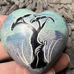 Stone Heart VTG Carved African Handpainted Rhinoceros Tree Desert Polished